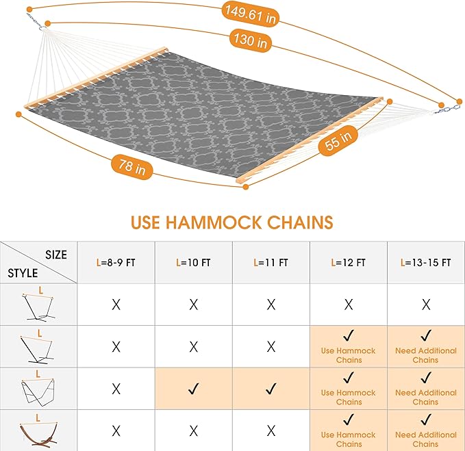 Lazy Daze Hammocks Quick Dry Hammock with Spreader Bar Textliene Fabric Double Outside Hammock with Chains Outdoor Patio Poolside Backyard Beach 450 lbs Capacity, Beige White Stripes
