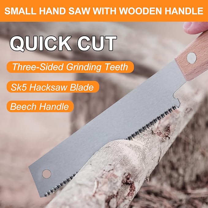 Small Hand Saw, 12in Wood Saw,Double-sided Teeth Wooden Handle Flat Saw Accurate Household Woodworking Flush Cutting Trim Tool for Garden, Pruning, Carpentry, Decoration Household Saws