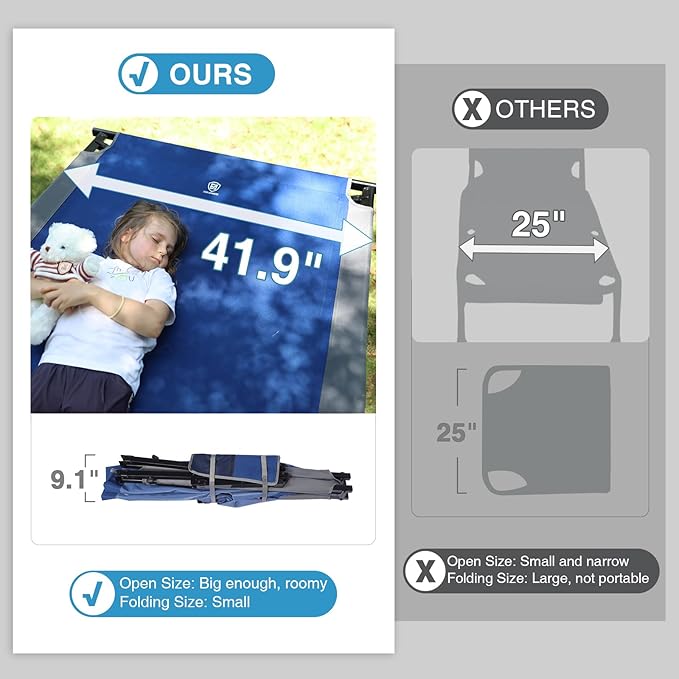 EVER ADVANCED Extra Wide Camping Cot for Adults Oversized XXL Sleeping Cots Folding Cot Bed with Carry Bag, 84.3" L x 41.9" W, Support to 550 lbs