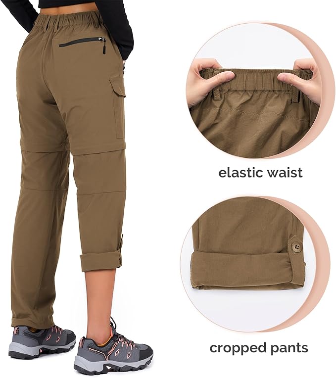 Cycorld Women's-Hiking-Pants-Convertible Quick-Dry-Stretch-Lightweight Zip-Off Outdoor Pants with 5 Deep Pockets