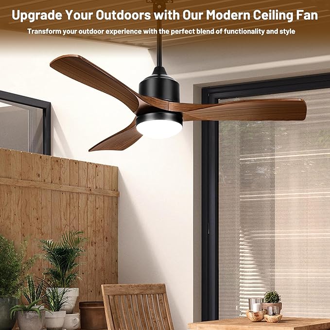 42" Waterproof Outdoor Ceiling Fans with Lights and Remote, Plug In Ceiling Fan for Gazebo and Patio, IP65 Wet Rated Smart Fan, Hanging Fan with Dimmable LED Light and App Control, Brown