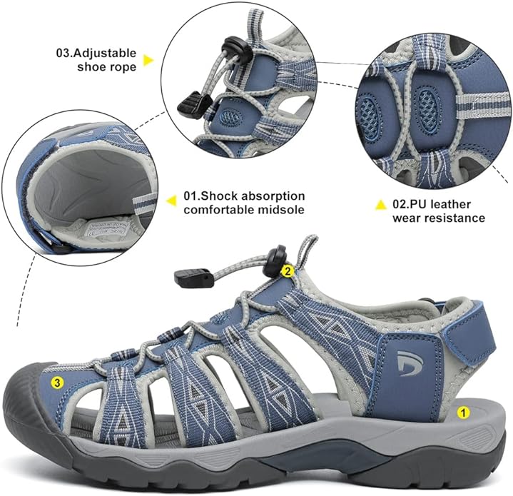 Dannto Women's Sport Hiking Sandals Closed Toe Outdoor Athletic Walking Sandal Lightweight Summer Water Shoes