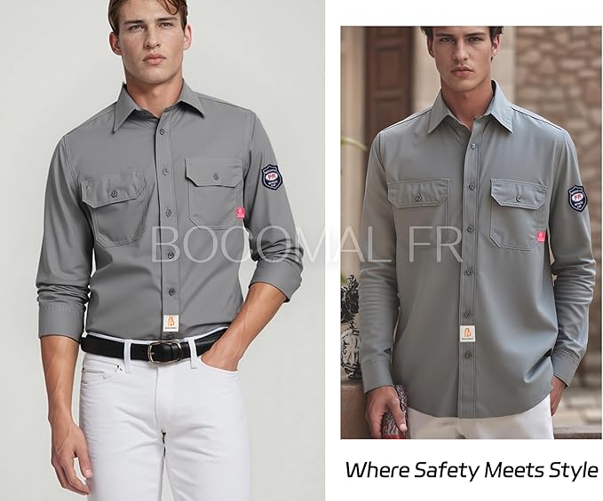 BOCOMAL FR Shirts 6.25oz Lightweight Welding Shirts Flame Resistant Men's Fire Retardant Shirt