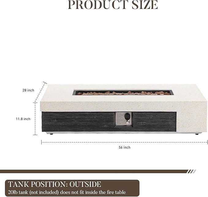 COSIEST 56" Outdoor Propane Fire Pit Table Rectangle Gas Fire Pit Table with Concrete & Wood Grain Design, 50000BTU CSA Certified Electronic Ignition Fire Tables for Patio, Backyard, Garden Heating