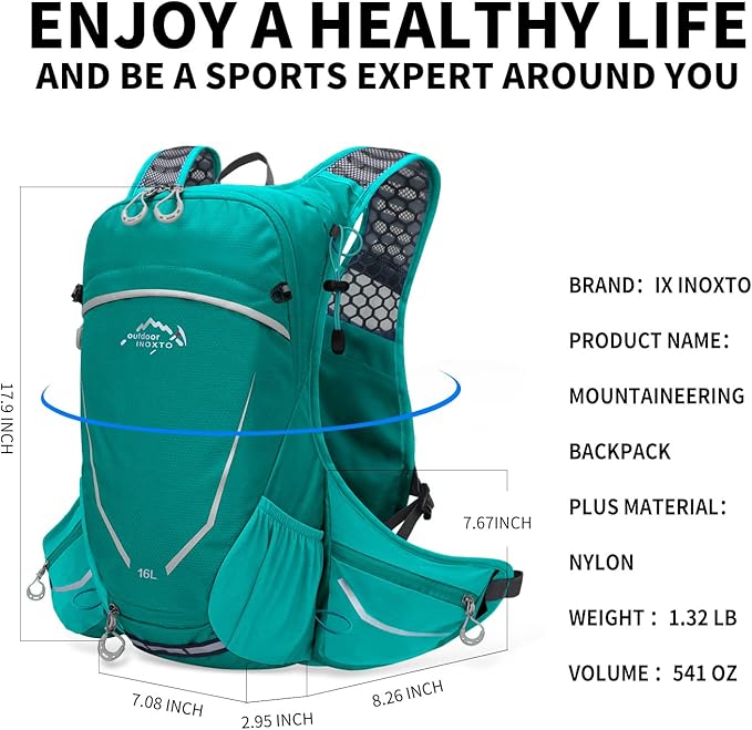 16L Hydration Backpack with Free 2-Liter Water Bladder,The Lightweight Hydration Pack for Cycling, Hiking, Skiing