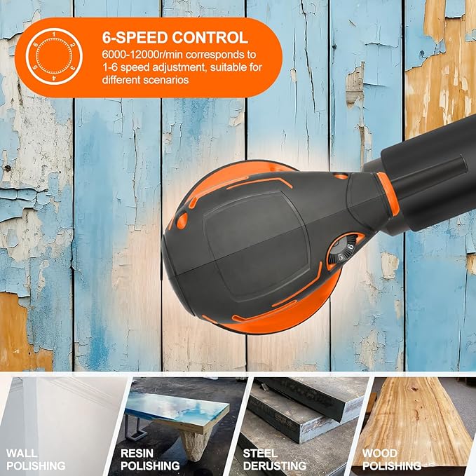 5-Inch Orbital Sander, 2.5 Amp Motor, 15 Pcs Sanding Disc Set, 6-Speed Control (6000-12000 OPM), Efficient Dust Collection for Superior Sanding and Polishing