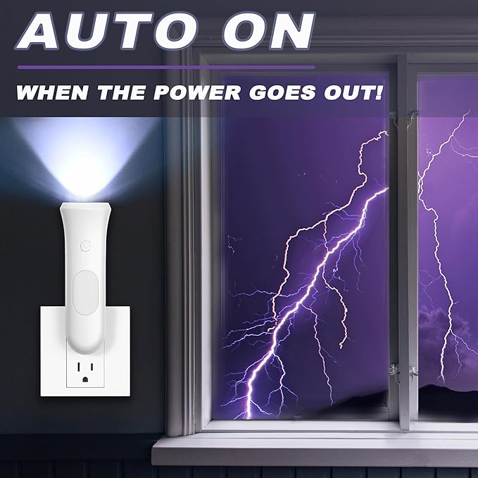 4 in 1 Emergency Lights for Home Power Failure, 3 Pcs Rechargeable LED Flashlight Plug in Wall, Automatic Turn-On Power Outage Night Light Flashlight for Hurricane Preparedness Items