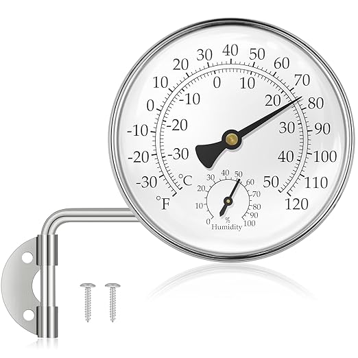 4" Swivel Thermometer Outdoor Thermometer, Decorative Weather Thermometer Hygrometer for Kitchen Window, Patio, Greenhouse and Garage (Silver)