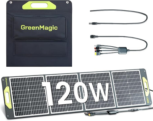 Greenmagic120W Portable Solar Panel 19V, 120W Foldable Solar Panels Kit with Adjustable Kickstands, Waterproof IP65 for Camping, Outdoor, Power Station,RVS