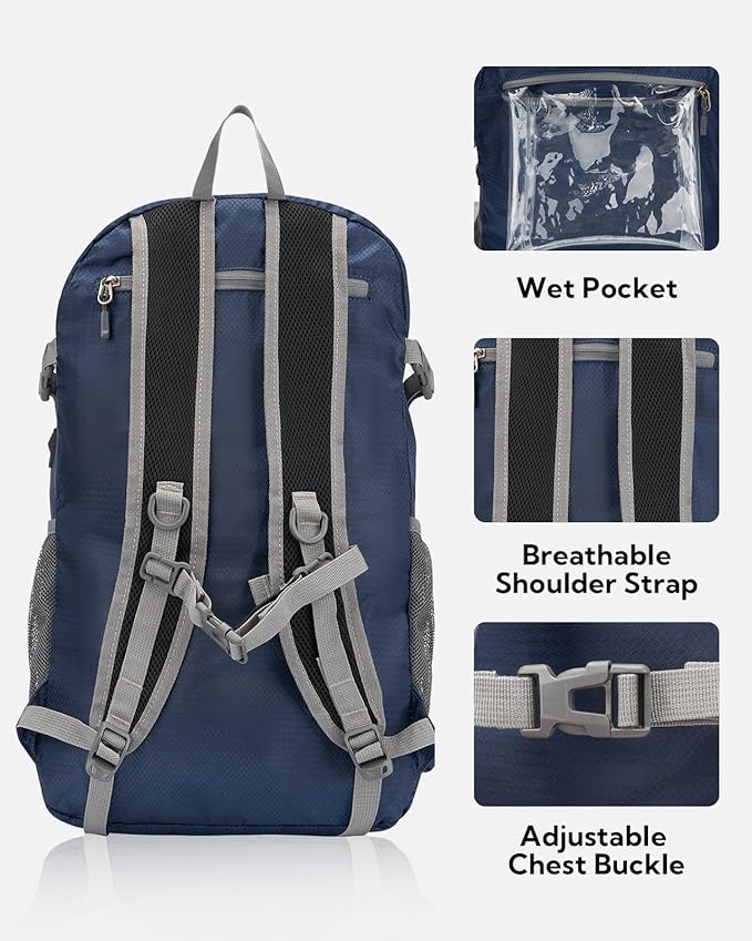 WATERFLY Lightweight Packable Hiking Backpack: 30L Foldable Travel Daypack Ultralight Camping Day Pack for Woman Man