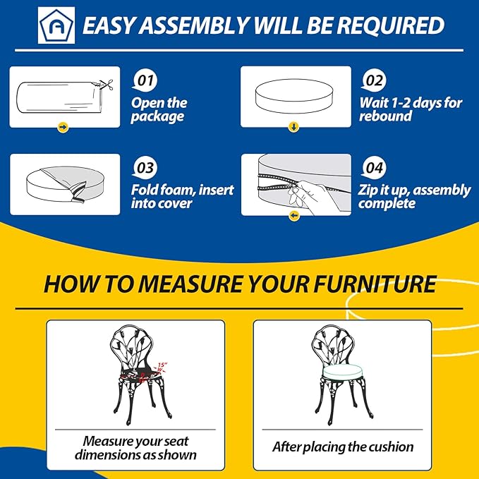 AAAAAcessories Outdoor Seat Cushions for Chairs, Waterproof, Fade-Resistant Patio Furniture Replacement Cushions, 15" x 15" x 2", Set of 2, Khaki Beige