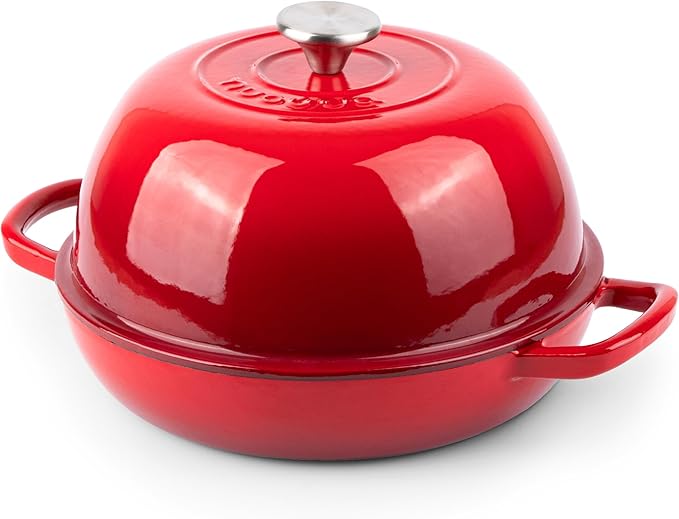 Enamelled Cast Iron Dutch Oven Pot – Dutch Oven For Sourdough Bread Baking – Cast Iron Bread Pot – Red, 6 Quarts, 26cm – by Nuovva