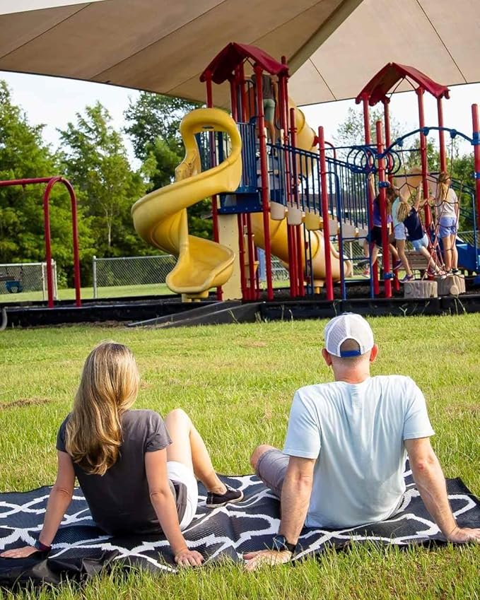 5x7 Black Lattice RV Mat – Extra Thick 5mm Recycled Poly Rug – Heavy-Duty, Waterproof, Reversible – Stylish Luxury Outdoor Rug for Camping, Beach (Black Lattice NO Carry Bag, 5'x7')