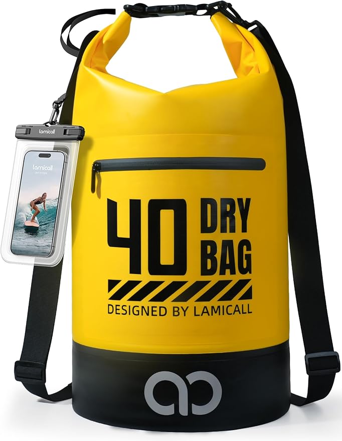 Lamicall Dry Bag Waterproof Backpack - [Zippered Pocket] 5L/10L/20L/30L/40L Roll Top Waterproof Bag with Water Proof Phone Pouch, Floatable Drybag for Swimming, Boating, Kayaking, Camping, Beach