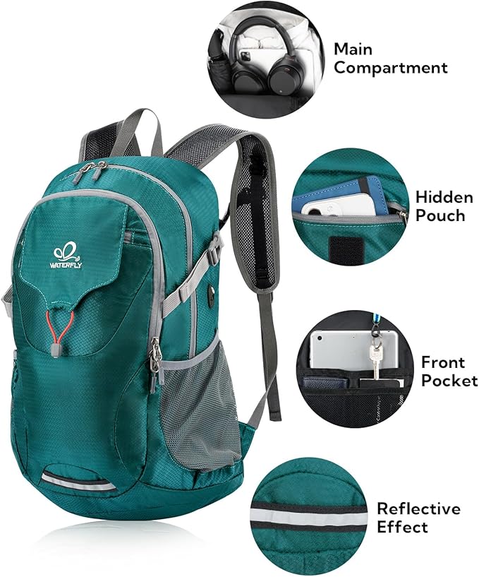 WATERFLY Lightweight Packable Hiking Backpack: 30L Foldable Travel Daypack Ultralight Camping Day Pack for Woman Man