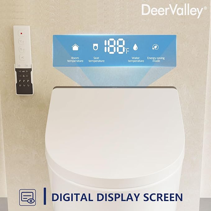 DeerValley Smart Toilet With Bidet Built in, Smart Bidet Toilet with Powerful Flush, Smart Toilet ADA Height, Cleaning Foam Dispenser, Foot Sensor, Warm Dryer, Heated Seat & Night Light, LED Display