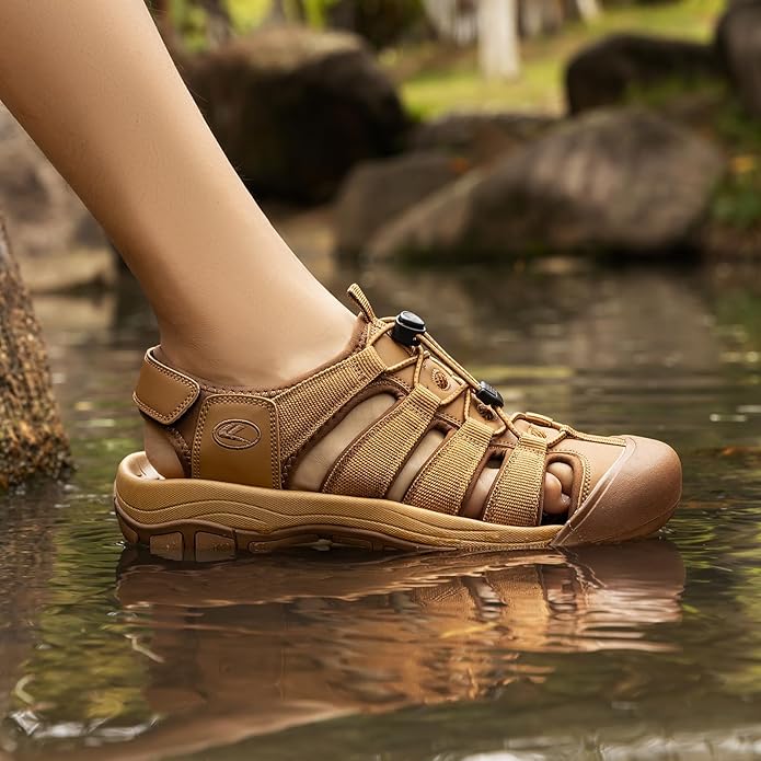 FLARUT Men's Athletic Sandals - Closed Toe Sport Hiking & Outdoor Walking Water Sandals with Anti-Slip Cushioning and Breathable Mesh