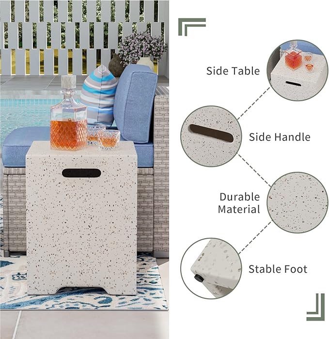 COSIEST 2-Piece Outdoor Propane Fire Table Set, Rectangle Concrete 56-inch x 28-inch Fire Pit (CSA Certified, 50,000 BTU) w 20lb Tank Table, Wind Guard, Waterproof Cover for Garden, Porch, Backyard