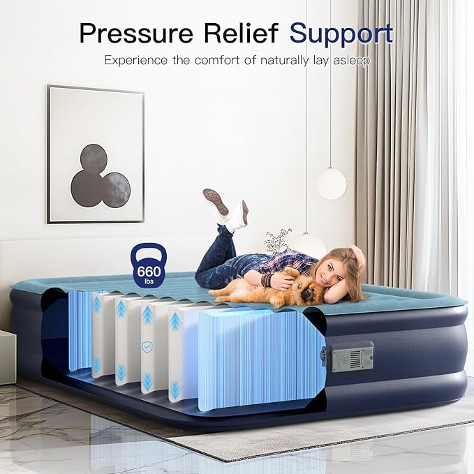 Queen Air Mattress 18” with Built in Pump, 2 Mins High Speed Inflation Luxury Auto Stop Pump Blow Up Mattress Comfort Air Bed, Colchones Inflables