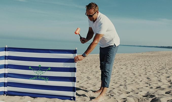 Premium 20 ft Beach Windscreen, Privacy Screen, Wind Blocker - Original Nautical, Free Rubber Mallet and Carry Bag Included