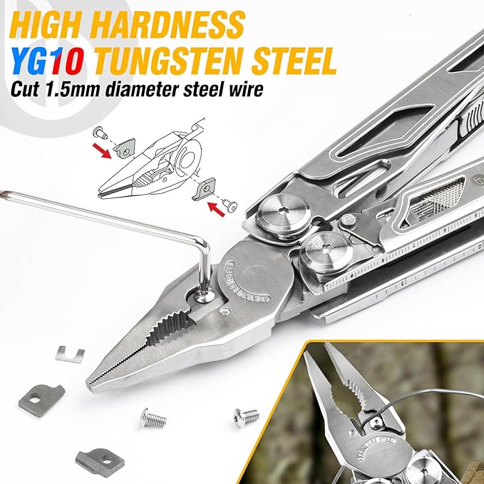 BIBURY Multitool Pliers Pro BI2045, Stainless Steel Multi Tool Pliers with Replaceable Wire Cutters and Saw, Foldable Multitools with Scissors and Screwdriver, Ideal for Camping,Survival, Repair