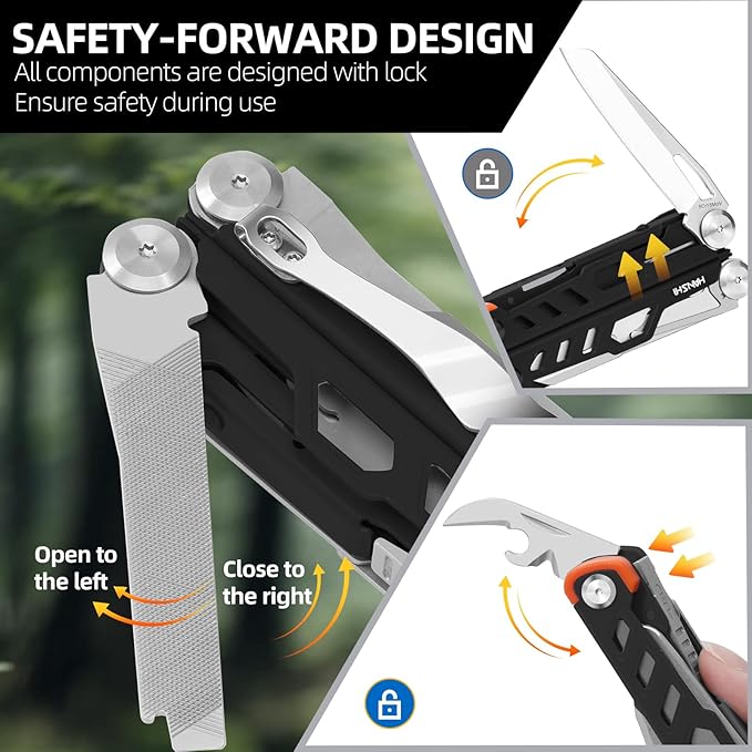 HANSHI 15 in 1 Multitool Pliers with Scissors, Upgraded Heavy Duty Stainless Steel Multi Tool with YG10 Tungsten Steel Replaceable Wire Cutters for Survival, Camping, Hiking,Repair and Gift (Black)
