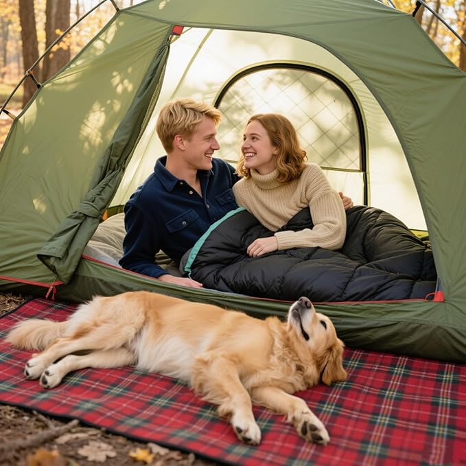 Double Sleeping Bag for Adults Kids, XL Queen Size 2 Person All Season for Warm & Cold Weather, Lightweight Compact with Compression Sack Camping Essentials for Backpacking Hiking