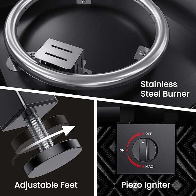 Ciays Propane Fire Pit, 28” Gas Fire Table with Texteline Pattern, 50,000 BTU Steel Fire Table for Patio, Garden, & Backyard, 2-in-1 Gas Fire Pit with Removable Lid, CSA-Certified, Black