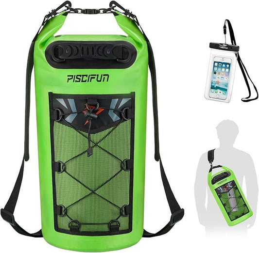 Piscifun Dry Bag, Waterproof Floating Backpack 5L/10L/20L/30L/40L with Waterproof Phone Case for Boating, Kayaking, Fishing