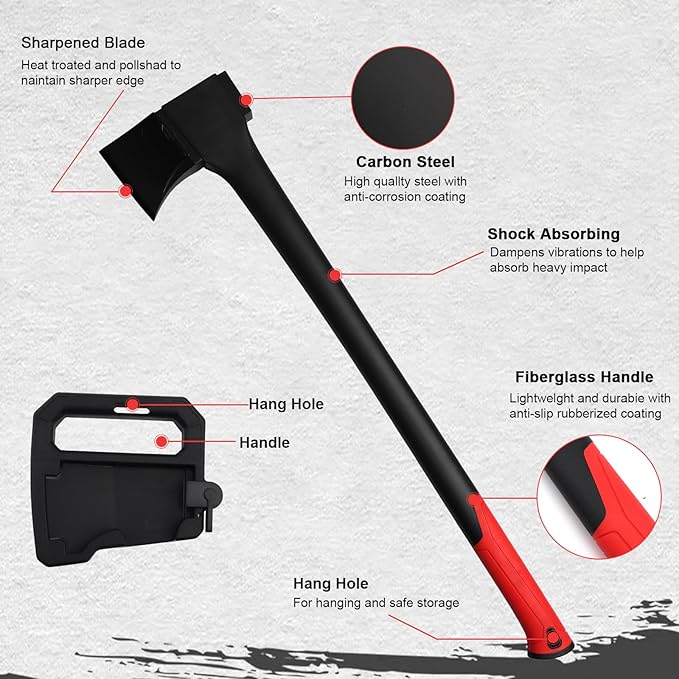 Camping Hatchet 31.8 Inch,Survival Hatchet Tactical for Wood Chopping and Kindling,Hatchet Axewith V Grind Blade, Lightweight Nylon Fiber Handle,for Outdoor Survival, Gardening, Hiking(M)