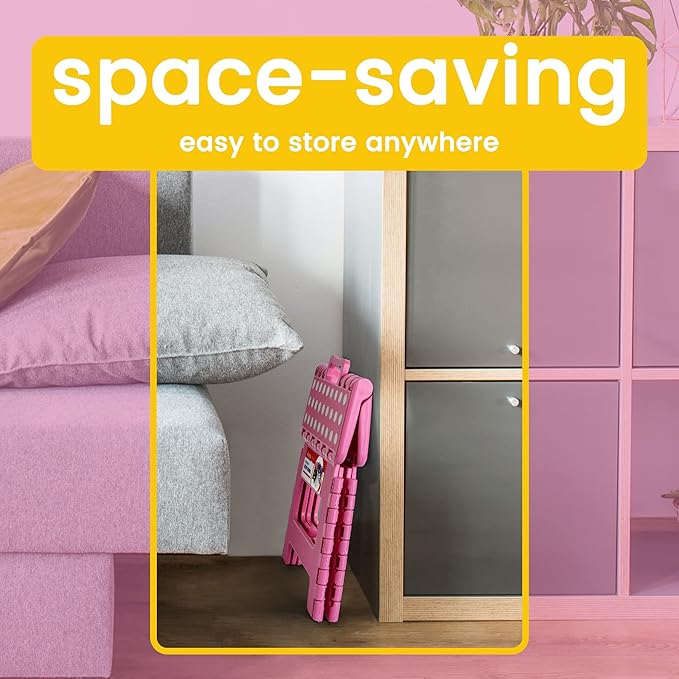 ACSTEP 9 Inch Folding Step Stool - The Lightweight Step Stool is Sturdy and Safe Enough. Opens Easy with One Flip. Great for Kitchen, Bathroom, Bedroom Pink