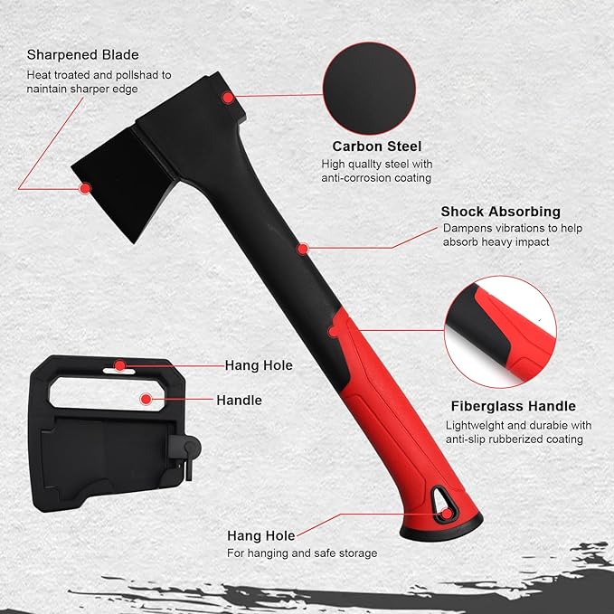 Camping Hatchet 14 Inch,Survival Hatchet Tactical for Wood Chopping and Kindling,Hatchet Axewith V Grind Blade, Lightweight Nylon Fiber Handle,for Outdoor Survival, Gardening, Hiking(XS)