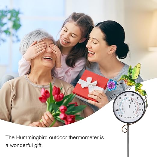 Hummingbird Indoor Outdoor Thermometer, Large Digital Metal Garden Stake Outside Thermometer Waterproof Decorative for Patio, Lawn, Room, No Battery Required