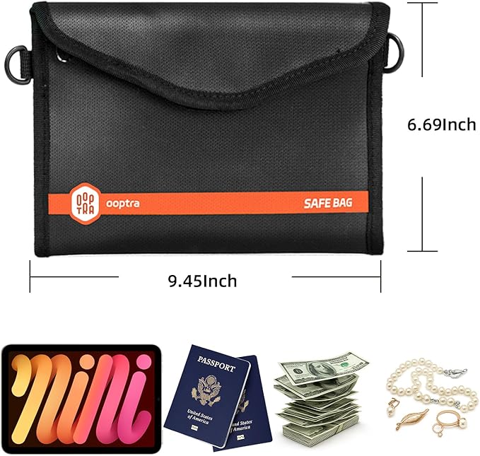 Fireproof Document Bag (Black) – Waterproof Zipper – Lightweight & Portable – for Home, Office & Travel – Holds Files, Cash, Passport, Valuables – Fire & Water Resistant – with External Buckle