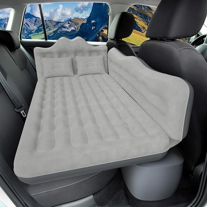 Car Air Mattress, Inflatable SUV Truck Air Mattress Back Seat Camping Bed Thickened Car Sleeping Pad for Travel, Car Bed SUV Mattress with Air Pump 2 Pillows