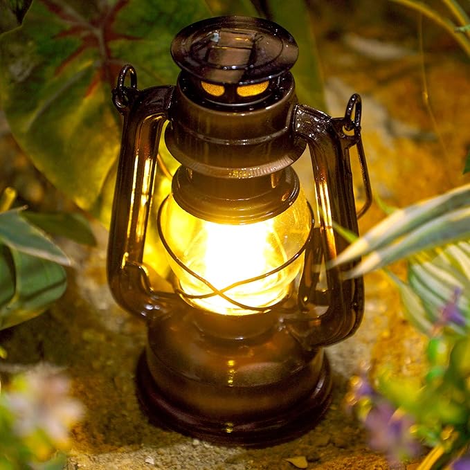 Hortsun 8 Pieces 8 Inch Vintage LED Hurricane Lantern 12 Warm LEDs and Dimmer Switch Battery Operated Farmers Hanging Lantern for Indoor Outdoor Camping Usage Decor