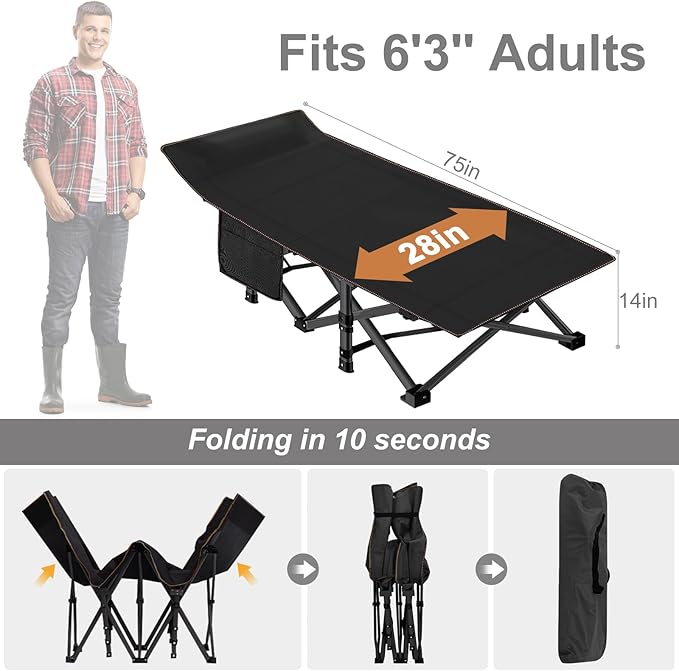 ABORON 2 Pack Folding Camping Cot W/Mat for Adults, Heavy Duty Outdoor Bed with Carry Bag,1200 D Layer Oxford Travel Camp Cots