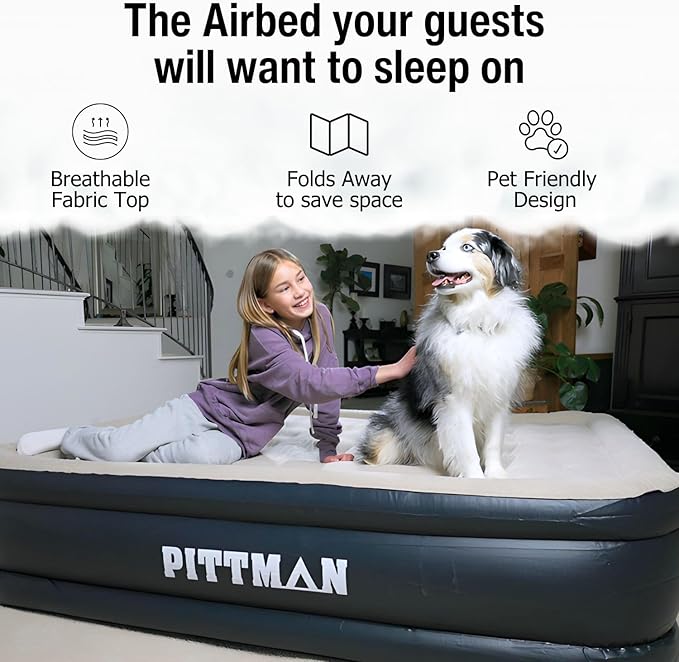 Pittman 18" Queen Air Mattress with Built in Pump - Comfort Series Queen Blow Up Mattress, Inflates & Deflates Fast, Easily Folds Away - Treat Your Guests to a Plush Luxury Air Bed