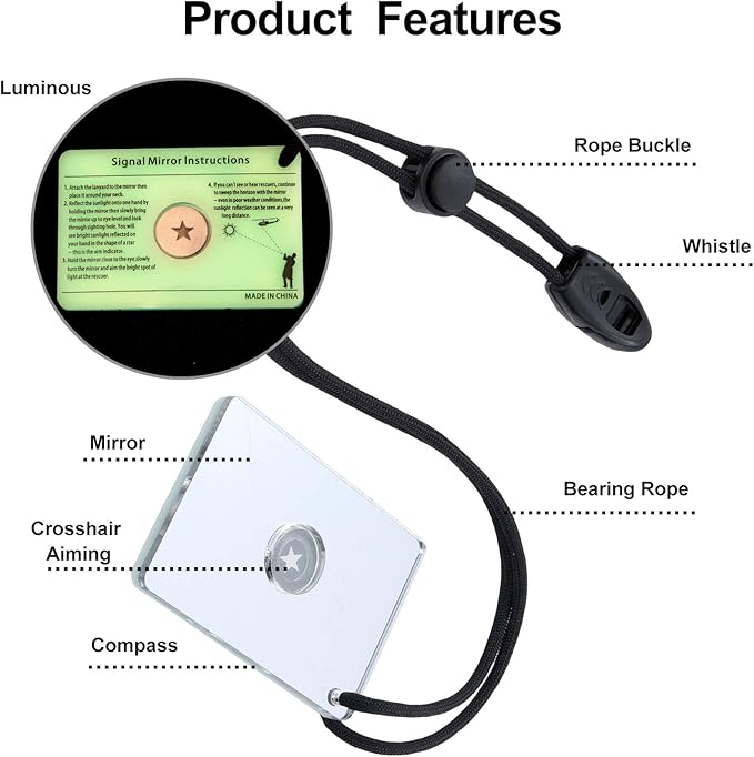 Jetec 2 Pieces Survival Reflective Mirror 2 x 3 Inch Send Remotely PFD Mirrors Outdoor Survival Technologies Small Signal Mirror for Backpacking