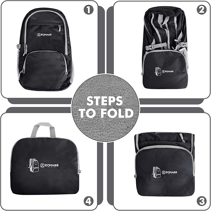 ZOMAKE Lightweight Packable Backpack 30L, Foldable Hiking Backpacks Water Resistant Compact Folding Daypack for Travel(Black)