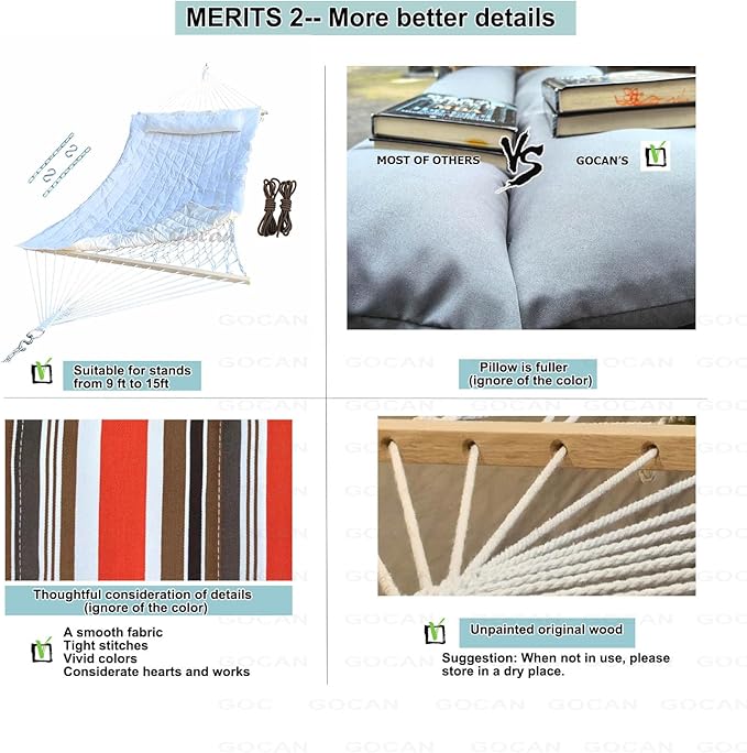 Mesh Hammock,Cotton Rope hammocks with Pad Chains Hooks Tree Straps fit Stands from 9' to 15' for Outside Indoor Patio Yard