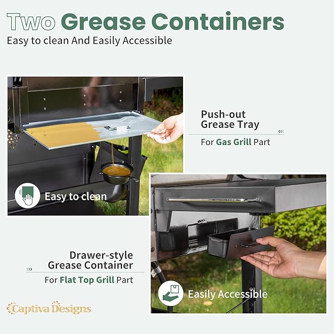 Captiva Designs Propane Gas Griddle Grill Combo with Porcelain-Enameled Cast Iron Grate & Cast Iron Pan, Dual BBQ Grill With Flat Top Griddle for Outdoor Kitchen & Backyard Barbecue,696 SQIN Cook Area