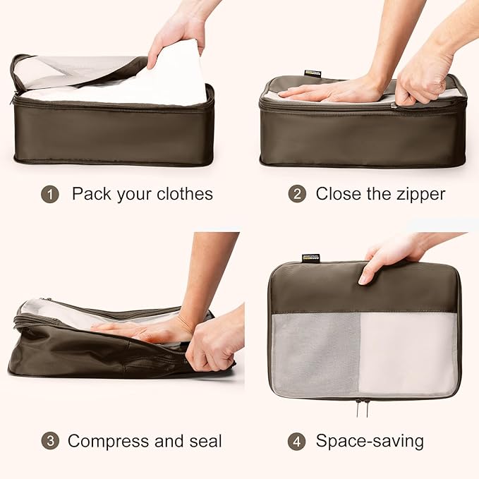 5 Set Compression Packing Cubes for Travel, Space Saving Luggage Organizer Bags (Charcoal Gray)