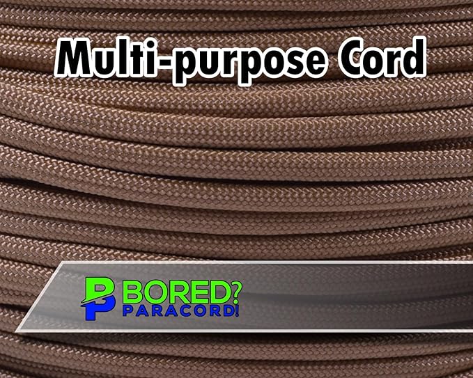BORED? PARACORD! 550 lb Paracord - Ideal for Crafting, Camping, DIY Projects, Active & Military Outdoors - Strong Survival Rope - Tactical Parachute Cord Type III - Gold 250 Feet