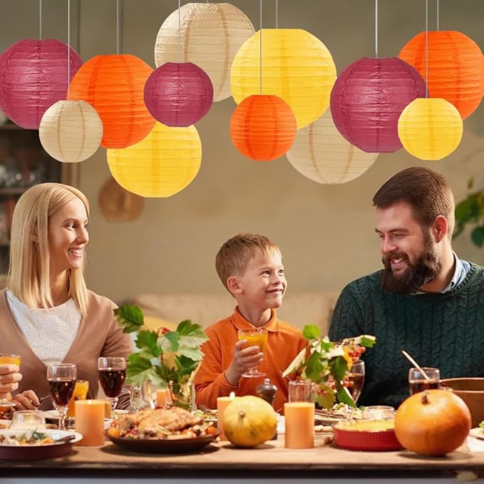 Burgundy Maroon Wine Paper Lanterns Decorative 12pcs Party Hanging Decorations for Rustic Fall Party Bridal Shower Wedding Baby Shower Graduation Anniversary Room Decor