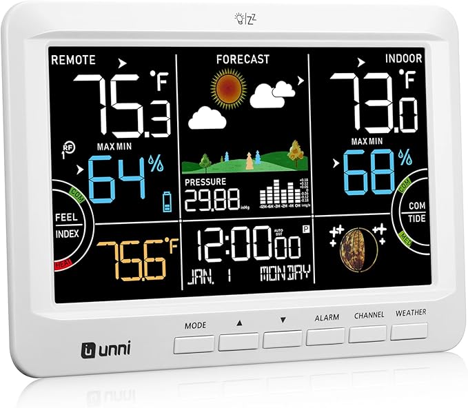 Weather Station Wireless Indoor Outdoor Thermometer with Heat Dew Mold, Thermometer Inside Outside Atomic Clock with Pressure White