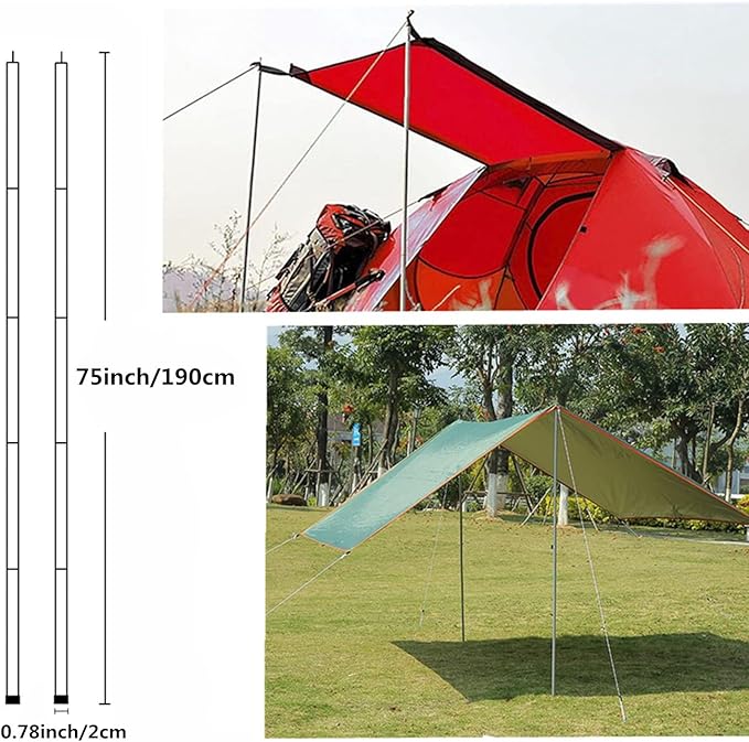 Adjustable Tarp Pole Canopy Pole Set of 2, Portable Tent Poles Rodsfor Camping Tarps,Tent,Awnings, Shelters, Hiking