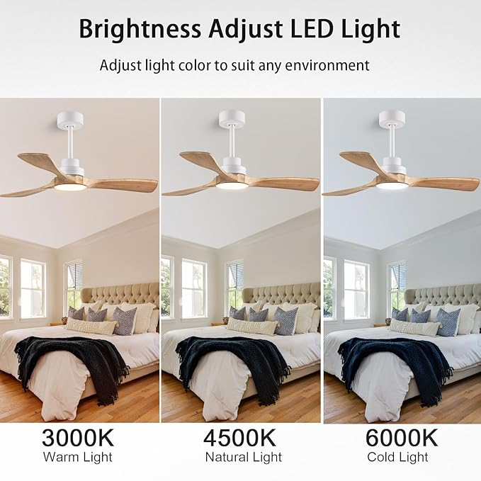 52" Ceiling Fans with Light with Remote Control Ceiling Fans with 3 Wood Blades, Solid Wood Ceiling Fan Indoor Outdoor for Dining Room, Living Room, Office, Farmhouse etc.…