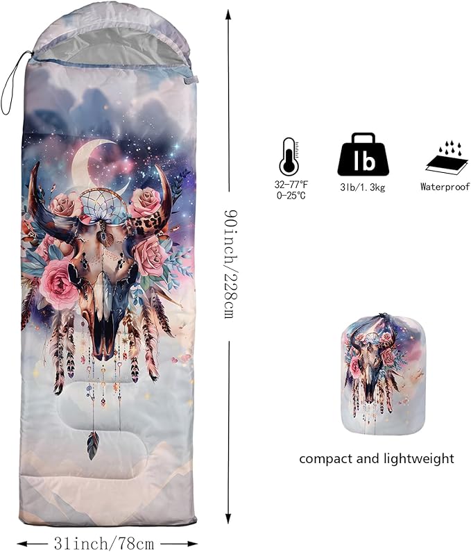 AILONEN Pink Lovely Rabbit Sleeping Bag for Girls Kids Adults,Warm and Cool Weather,Lightweight,Waterproof Backpacking,Cartoon Flowers Printed Bunny Sleeping Bag for Camping