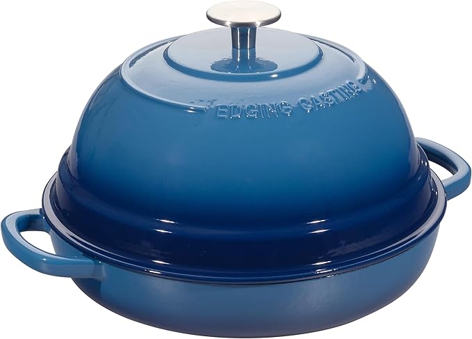 Enameled Cast Iron Dutch Oven Pot with Lid, Round Bread Oven for Homemade Sourdough Bread Baking, 6 Quart, Lake Blue